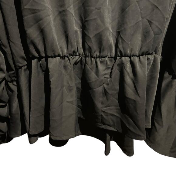 Eloquii Elements Black Faux Wrap Long Ruched Sleeves  SZ 26 Office Chic Boho - Picture 7 of 8